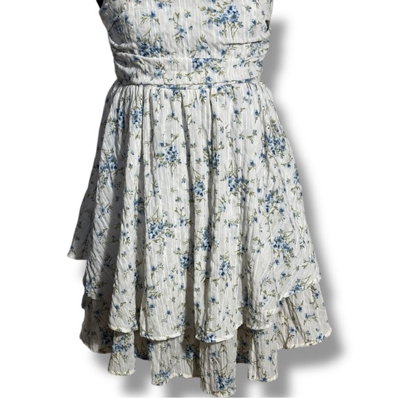 Unbranded White and Blue Floral Layered Tie Straps Empire Waist Babydoll Dress - Picture 4 of 16